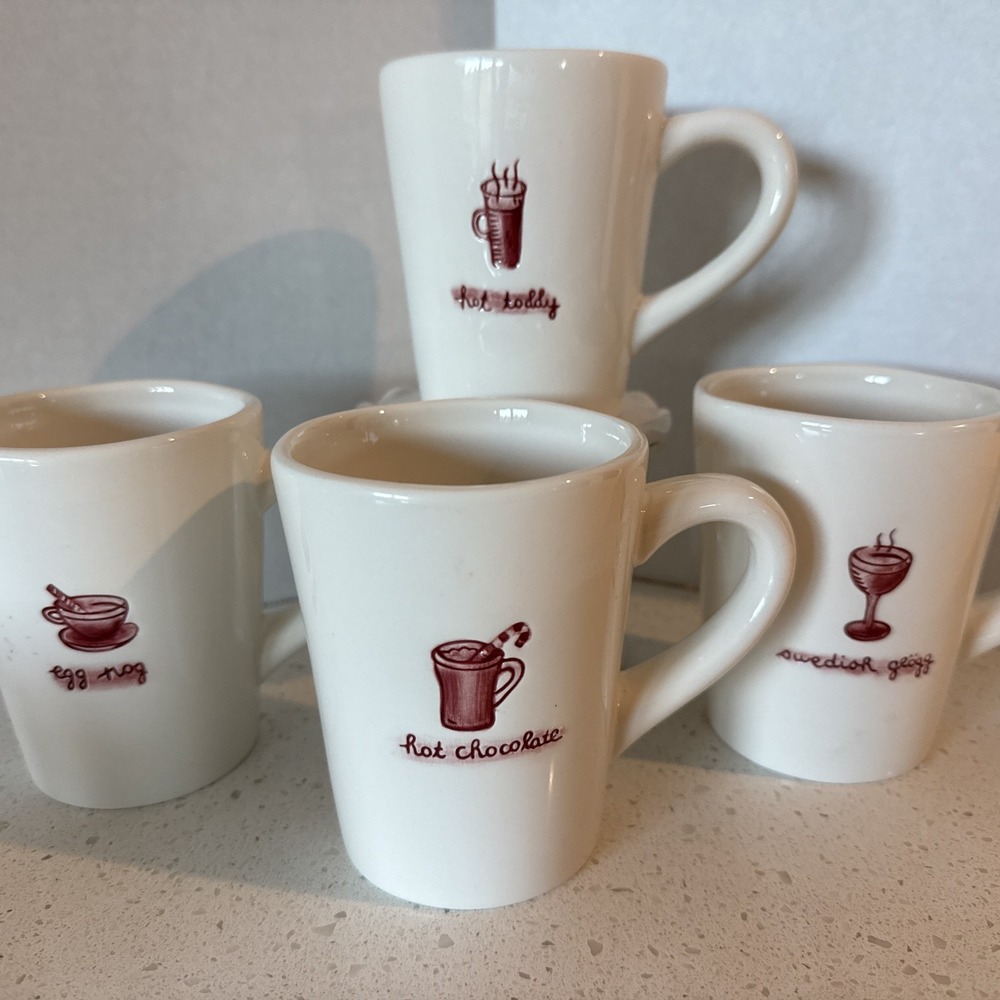 Williams Sonoma Christmas Holiday Hot Drinks Theme Coffee Tea Mugs Set‎ Of 4